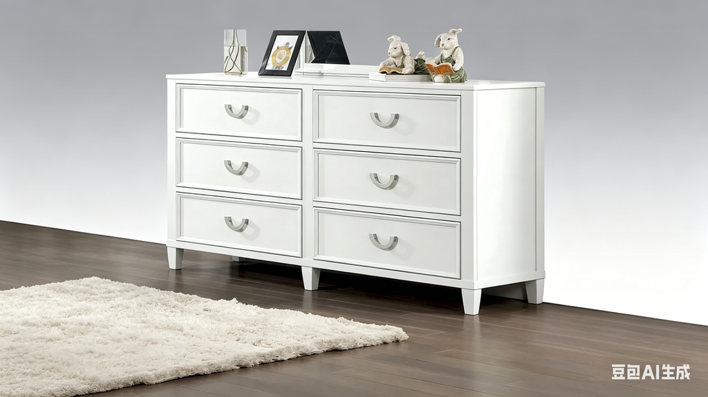 Commode blanche à 6 tiroirs, style de transition, simple