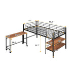 Lit mezzanine double en métal noir/blanc avec bureau et étagères, 1 personne