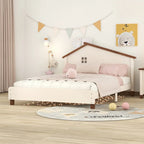 Lit plateforme en bois pleine grandeur avec tête de lit en forme de maison de couleur crème/blanc pour 1 personne
