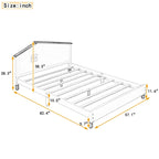 Lit plateforme en bois pleine grandeur avec tête de lit en forme de maison de couleur crème/blanc pour 1 personne