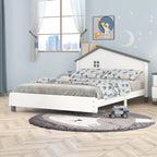 Lit plateforme en bois pleine grandeur avec tête de lit en forme de maison de couleur crème/blanc pour 1 personne