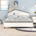 Lit plateforme en bois pleine grandeur avec tête de lit en forme de maison de couleur crème/blanc pour 1 personne