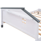 Lit plateforme en bois pleine grandeur avec tête de lit en forme de maison de couleur crème/blanc pour 1 personne
