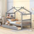 Lit jumeau en forme de maison gris/chocolat avec tiroirs, 1 enfant