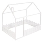 Cadre de lit maison pleine grandeur avec toit et clôture, 1 personne, blanc/marron