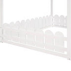 Cadre de lit maison pleine grandeur avec toit et clôture, 1 personne, blanc/marron