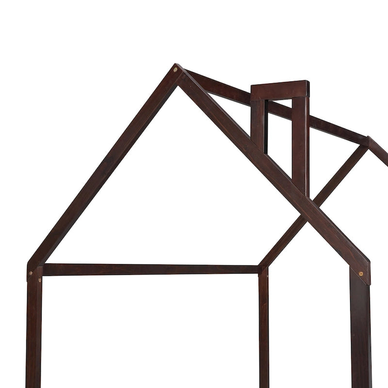 Cadre de lit maison pleine grandeur avec toit et clôture, 1 personne, blanc/marron
