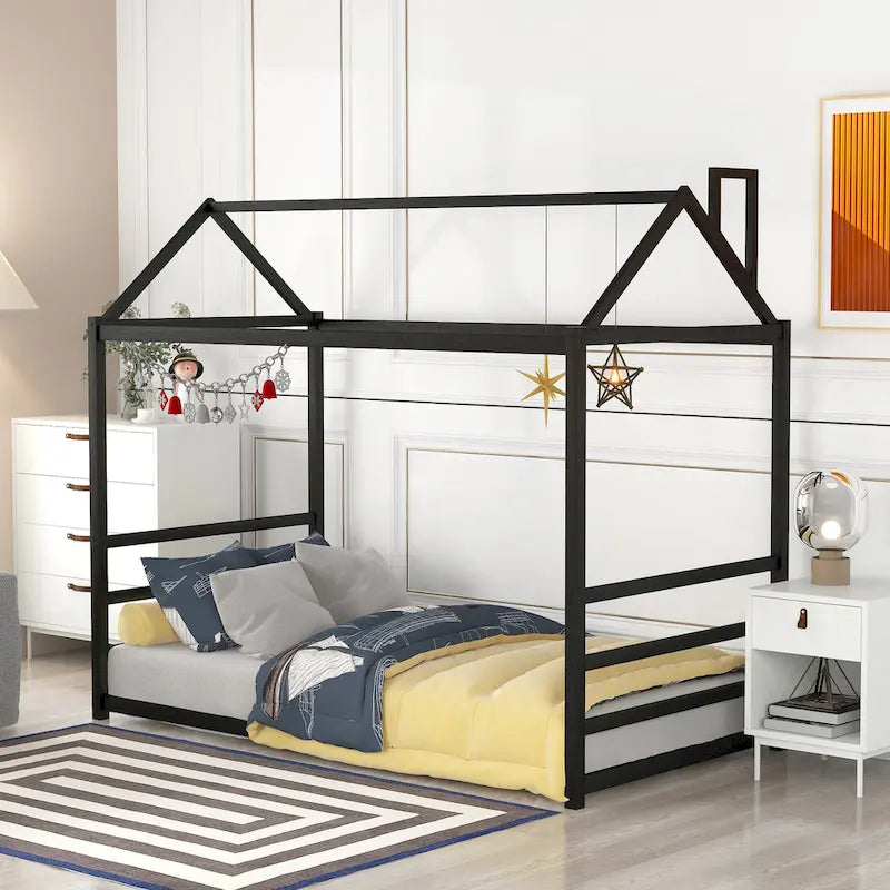House-shaped Canopy Bed with Open Roof and Chimney