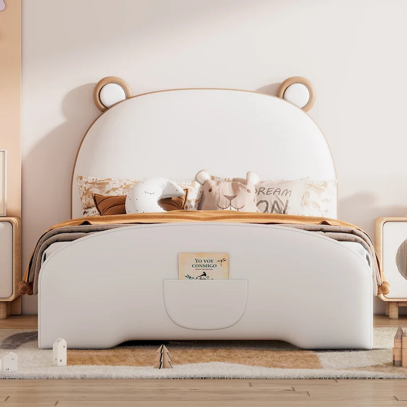 Lit jumeau capitonné en forme d'ours blanc/marron, pour 1 personne