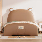 Twin Size Upholstered Platform Bed with Bear-Shaped Headboard and Footboard