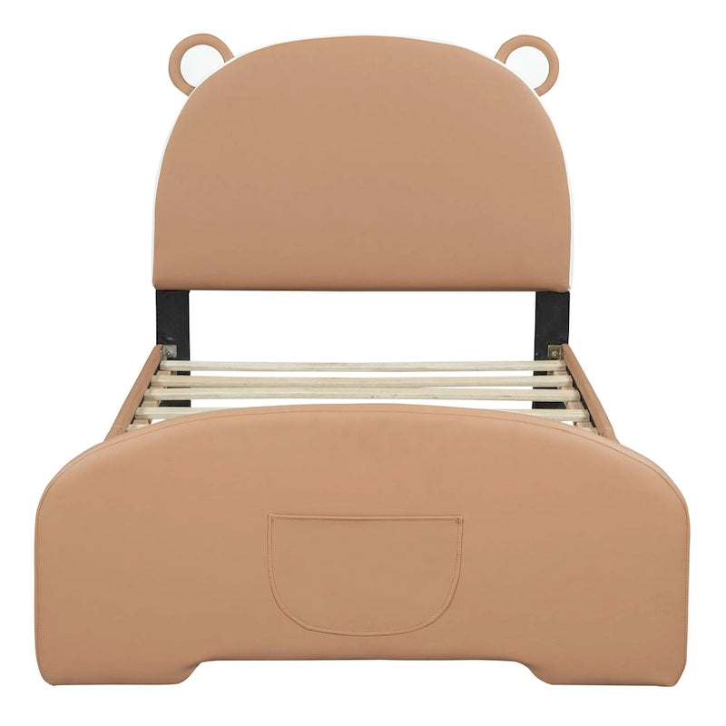 Lit jumeau capitonné en forme d'ours blanc/marron, pour 1 personne