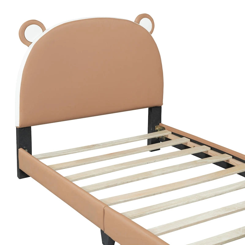 Lit jumeau capitonné en forme d'ours blanc/marron, pour 1 personne