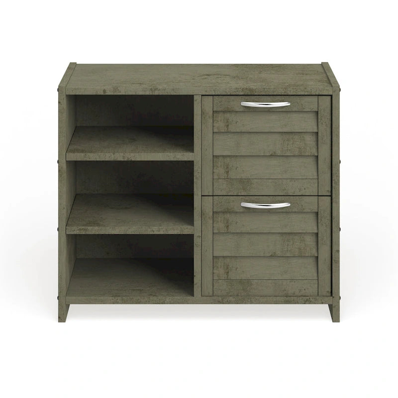 Commode 2 tiroirs grise antique avec étagères, chambre d'enfant, lit simple