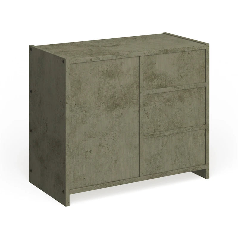 Commode 2 tiroirs grise antique avec étagères, chambre d'enfant, lit simple