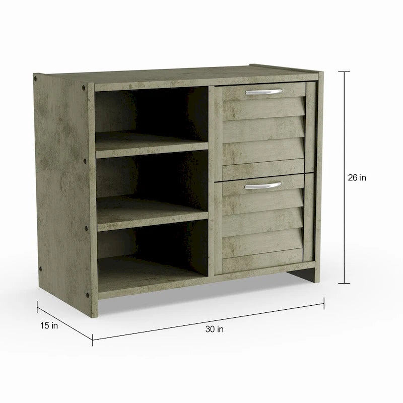 Commode 2 tiroirs grise antique avec étagères, chambre d'enfant, lit simple