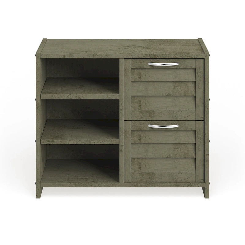 Commode 2 tiroirs grise antique avec étagères, chambre d'enfant, lit simple