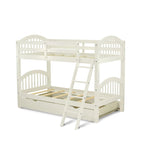 Lit superposé jumeau sur jumeau blanc cassé, 2 couchages – avec options de rangement