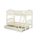 Lit superposé jumeau sur jumeau blanc cassé, 2 couchages – avec options de rangement