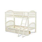 Lit superposé jumeau sur jumeau blanc cassé, 2 couchages – avec options de rangement
