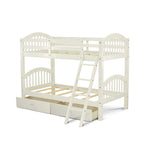 Lit superposé jumeau sur jumeau blanc cassé, 2 couchages – avec options de rangement