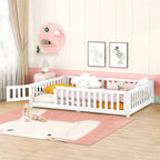 Full Size Bed Floor Bed with Safety Guardrails and Door for Kids