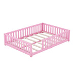 Lit au sol pleine grandeur avec barrières et porte, gris/naturel/rose/blanc, pour 1 enfant