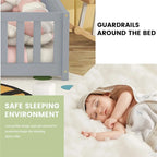 Lit au sol pleine grandeur avec barrières et porte, gris/naturel/rose/blanc, pour 1 enfant