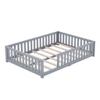 Lit au sol pleine grandeur avec barrières et porte, gris/naturel/rose/blanc, pour 1 enfant