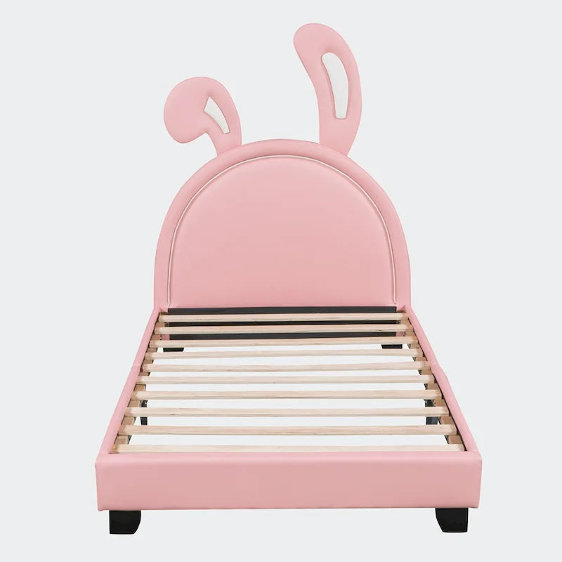 Lit double plateforme en cuir – gris / blanc / rose, pour 2