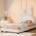 Lit double plateforme en cuir – gris / blanc / rose, pour 2