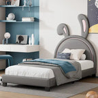 Lit double plateforme en cuir – gris / blanc / rose, pour 2