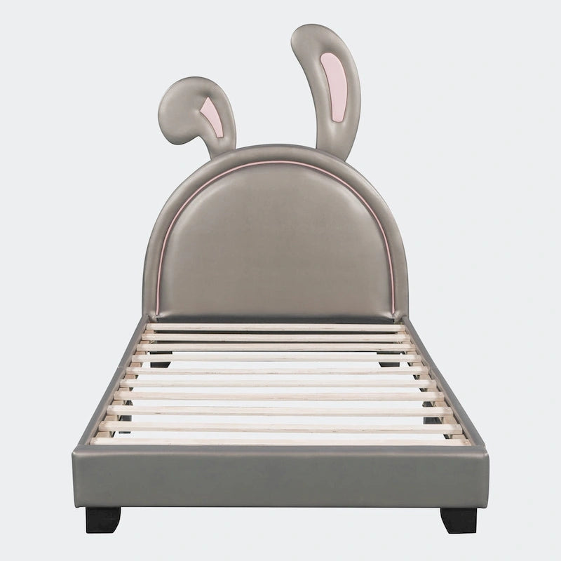 Lit double plateforme en cuir – gris / blanc / rose, pour 2