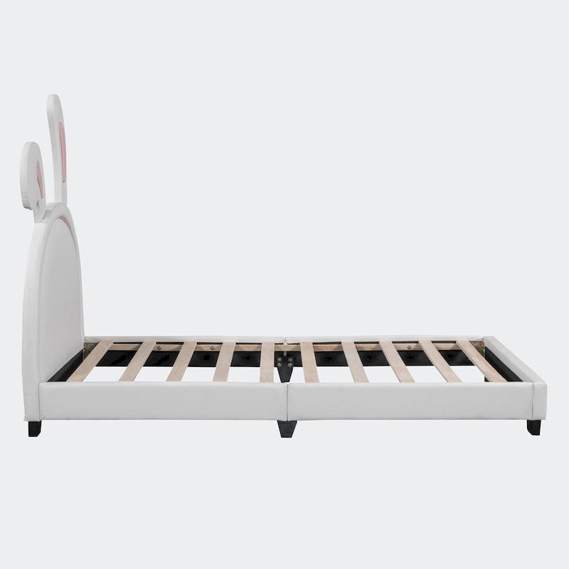 Lit double plateforme en cuir – gris / blanc / rose, pour 2