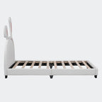 Lit double plateforme en cuir – gris / blanc / rose, pour 2