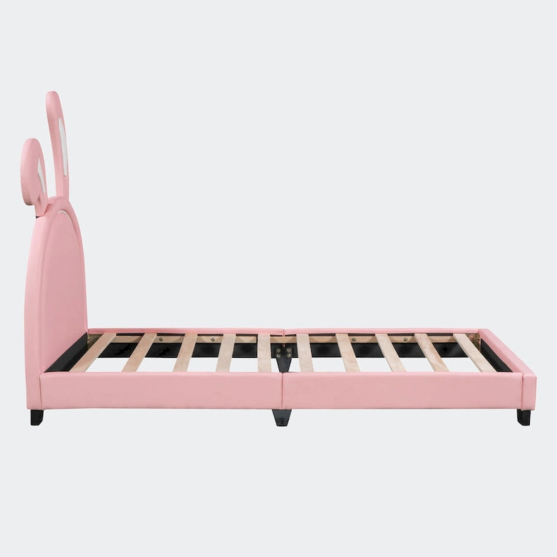 Lit double plateforme en cuir – gris / blanc / rose, pour 2