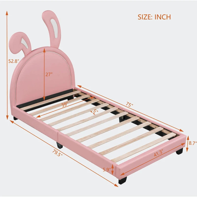 Lit double plateforme en cuir – gris / blanc / rose, pour 2