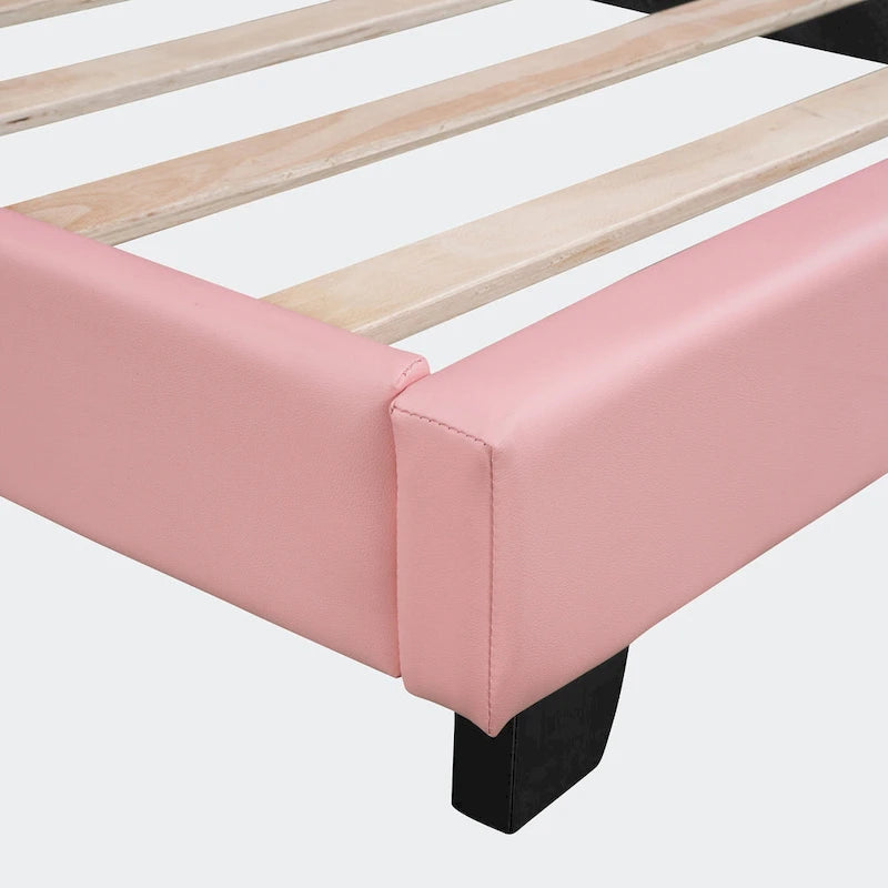 Lit double plateforme en cuir – gris / blanc / rose, pour 2