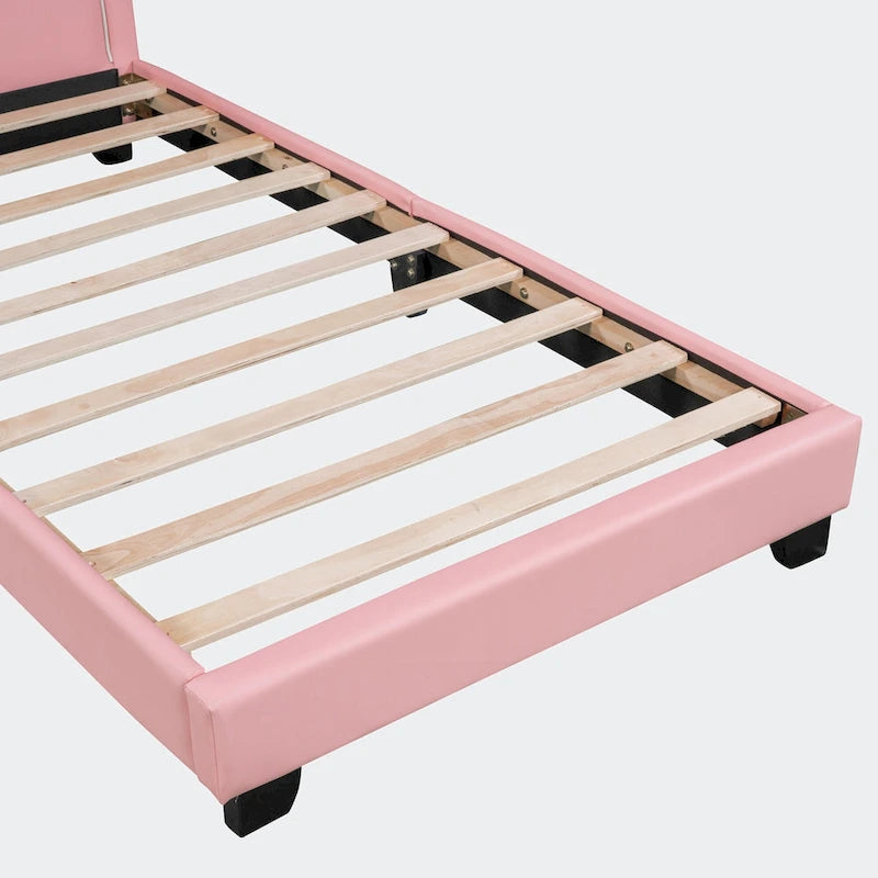 Lit double plateforme en cuir – gris / blanc / rose, pour 2