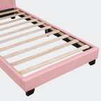 Lit double plateforme en cuir – gris / blanc / rose, pour 2