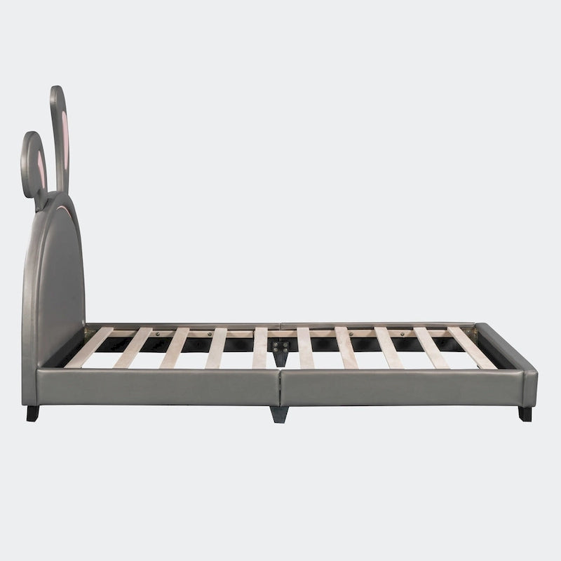 Lit double plateforme en cuir – gris / blanc / rose, pour 2
