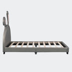 Lit double plateforme en cuir – gris / blanc / rose, pour 2