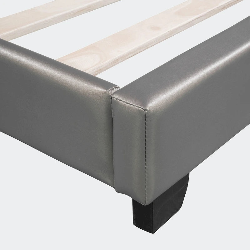Lit double plateforme en cuir – gris / blanc / rose, pour 2