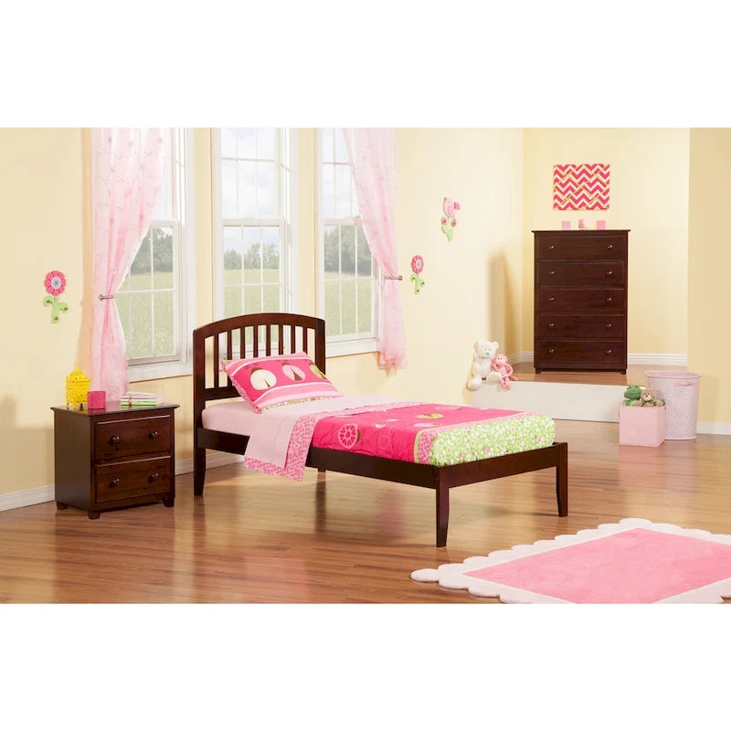 Lit plateforme simple extra long de style panneau en noyer pour 1 personne