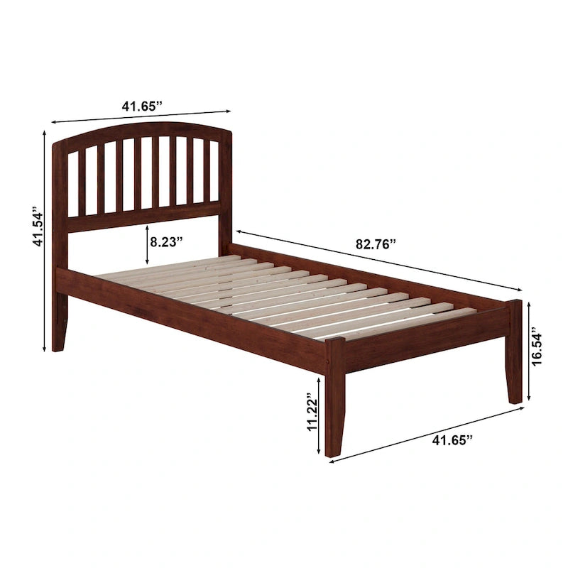 Lit plateforme simple extra long de style panneau en noyer pour 1 personne