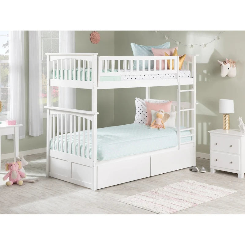 AFI Columbia Twin over Twin Size Bunk Bed with Bed Drawers & Charging Station in White