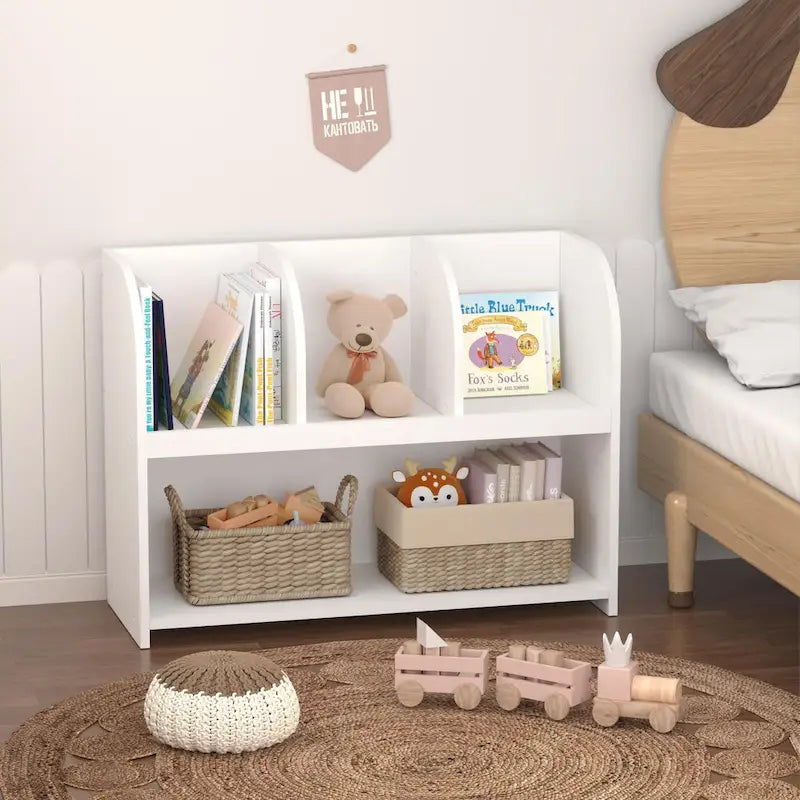 Étagère à livres pour enfants blanche à 4 compartiments, assemblage par 1 personne