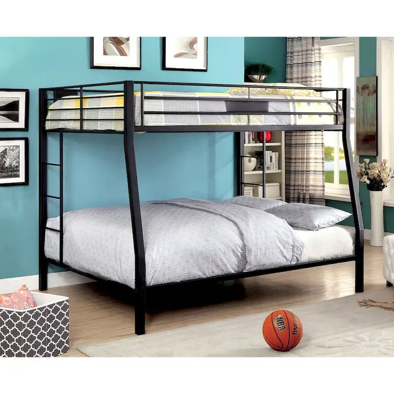 Tic Contemporary Black Metal Bunk Bed with Ladder by Furniture of America
