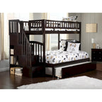 Lit superposé avec escalier, grand lit inférieur et lit gigogne, capacité de 3 personnes, expresso