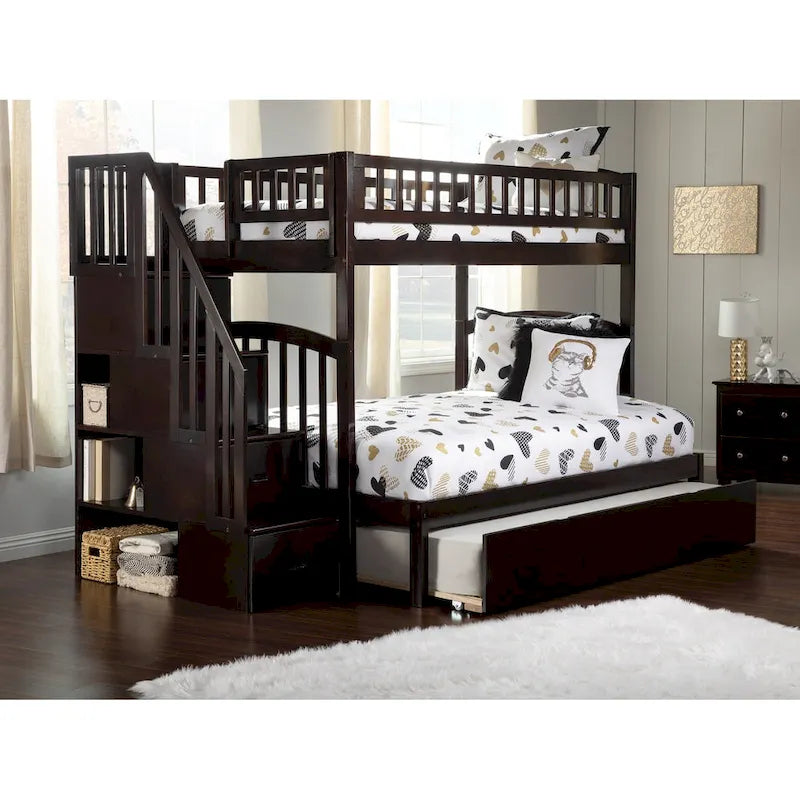 Westbrook Staircase Bunk Twin over Full with Twin Trundle in Espresso