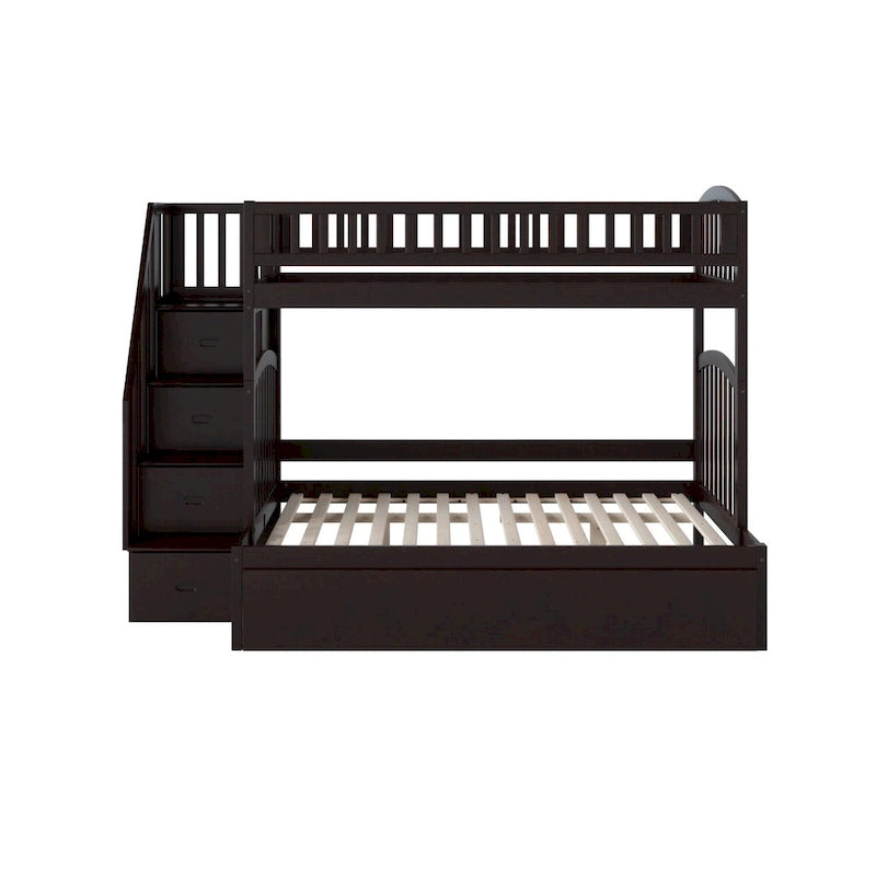 Lit superposé avec escalier, grand lit inférieur et lit gigogne, capacité de 3 personnes, expresso